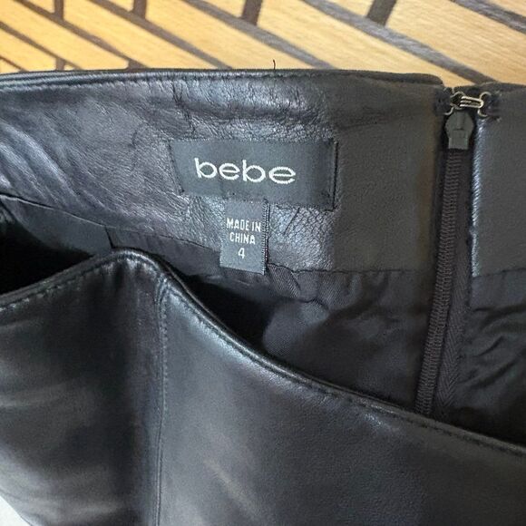 Bebe Black Genuine Leather Skirt Size 4 - Picture 9 of 11